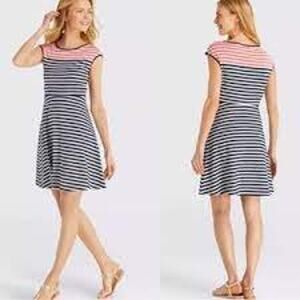 Draper James Navy Pink Nautical Nassau Stripe Pointe A-line Dress Size Medium